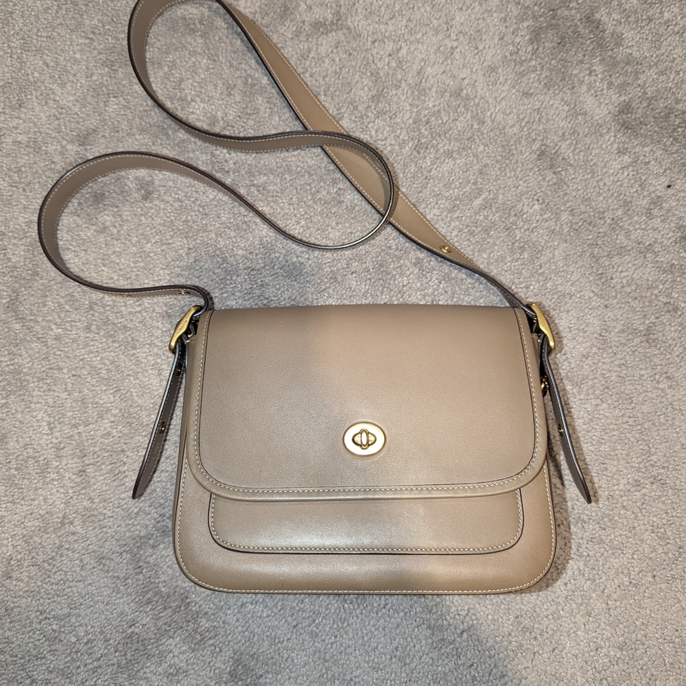 Elegant Taupe Leather Shoulder Bag